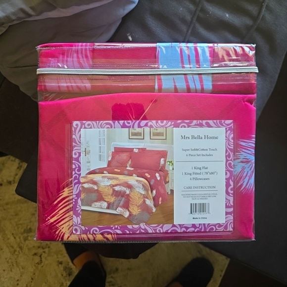 Mrs BELLA HOME KING SIZE SHEET 6 UNITS SET 1800 THREAD COUNT FLORAL DESIGNS - Picture 2 of 6